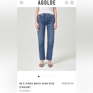 Agolde 90s pinchwaist high rise straight. Range colour wash. Button fly size 29.